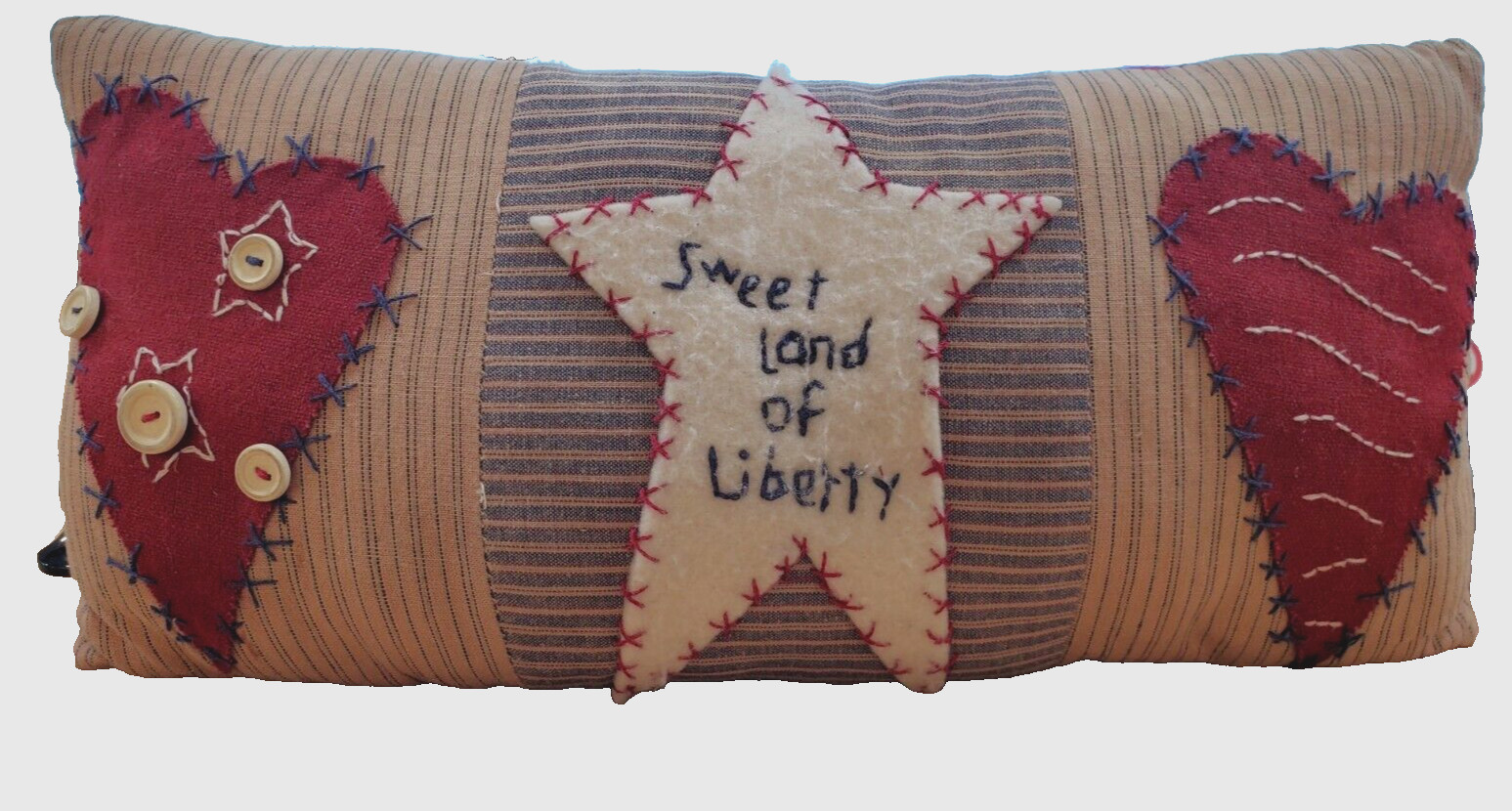 14" TENDER HEART Treasures  PRIMITIVE Americana FARMHOUSE Pillow LAND of LIBERTY