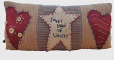14" TENDER HEART Treasures  PRIMITIVE Americana FARMHOUSE Pillow LAND of LIBERTY