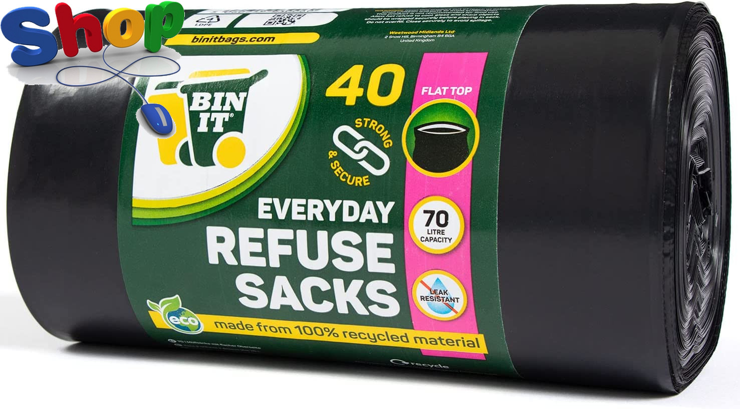 BIN IT 40 Everyday 70L Strong & Secure , Refuse Sacks , Bin Bags , Bi