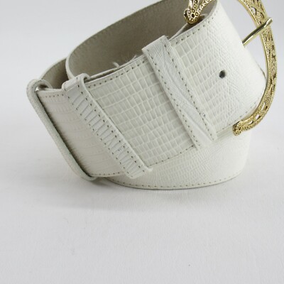 Vtg Le Chateau Waist Belt S White Lizard Embossed Leather  display picture 1