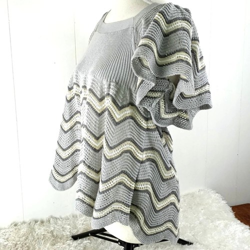 Crocheted Flutter Sleeve Grey Striped Blouse Square Neck Free People Small - Picture 3 of 9