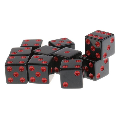 Acrylic Six Sided Opaque D6 16mm Standard Dice Die Black with Red Pips - Picture 6 of 9