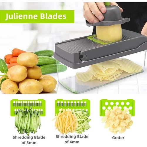 14pc Veggie Chopper Set: Slicer, Grater, Cutter, Container, More - Picture 5 of 6