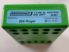 36287 REDDING TYPE-S MATCH BUSHING FULL DIE SET - 204 RUGER - BRAND NEW