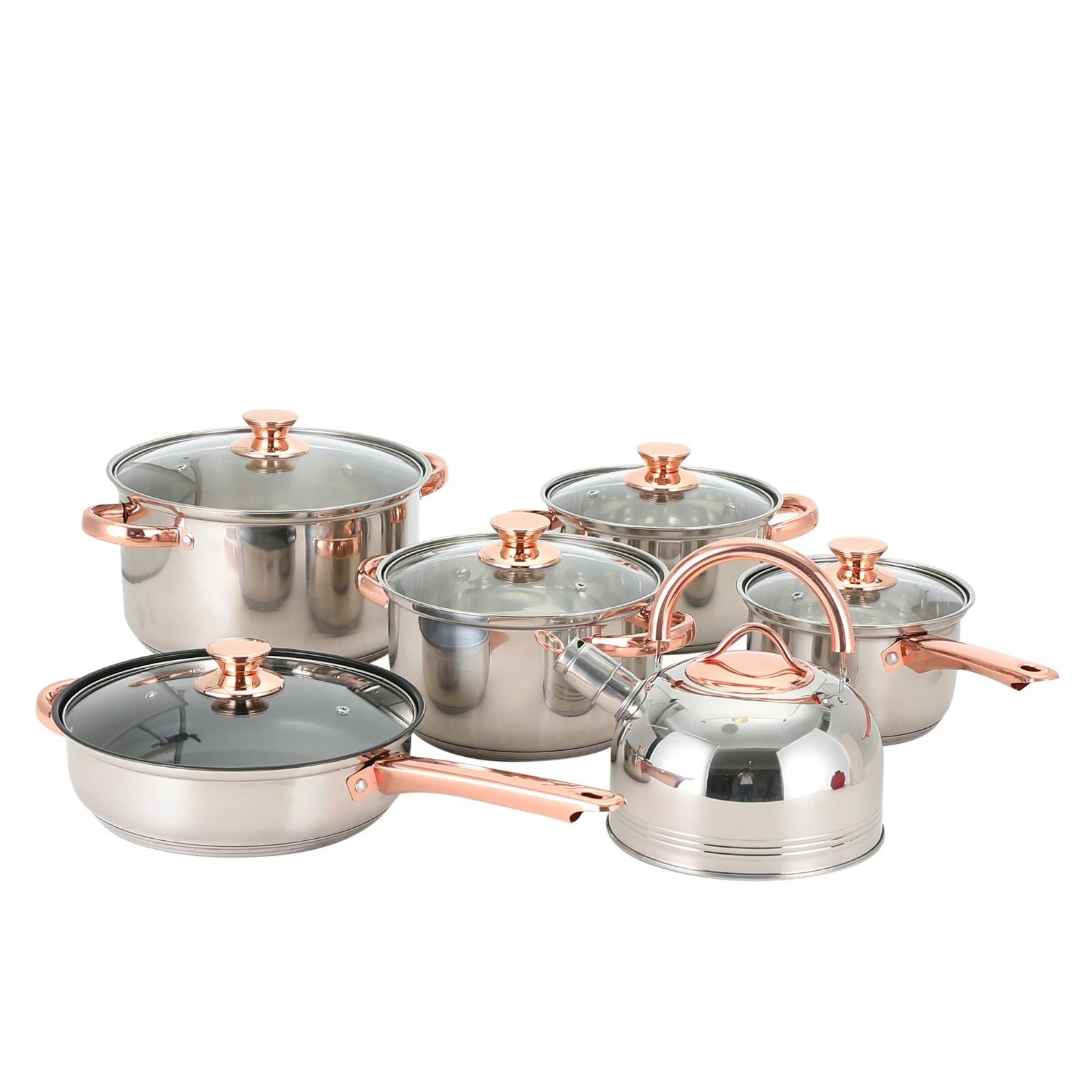 12 Pcs ROSE GOLD INDUCTION HOB STAINLESS STEEL CASSEROLE POT SAUCEPAN COOK SET - Picture 8 of 8
