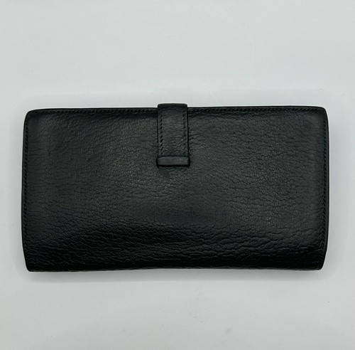 HERMÈS Bearn Souffle Epsom Leather Black/light blue Bifold Long Wallet GoldMetal - Picture 3 of 22