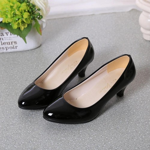 Scarpe da donna decolte tacco grosso basso punta tonda slip on scarpe eleganti da sposa UK - Foto 14 di 33