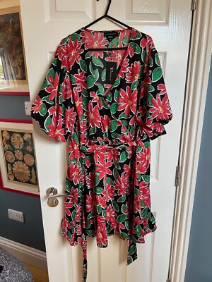 Wednesdays Girl ASOS Black Red Floral Mini Dress Plus Size 24