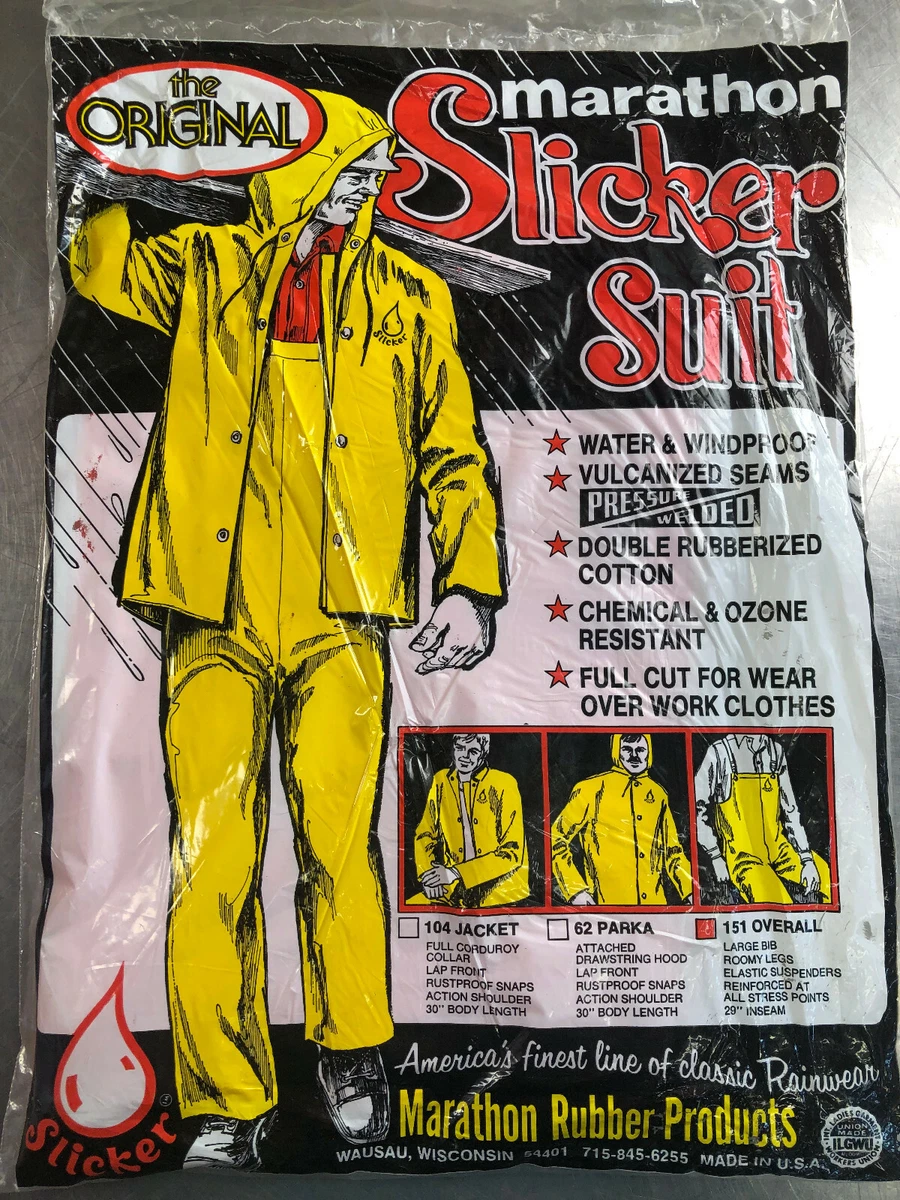 Vintage MARATHON Slicker Suit Overalls Outdoor Rain Protection Safety Orange