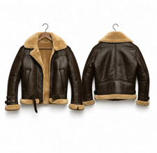 Mens Brown B3 Shearling Aviator Bomber Jacket...