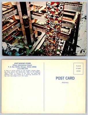 Hyatt Regency O'Hare Chicago Postcard Japanese Kite Mobile Glass Elevator