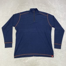 Agave American Made Quarter Zip Pullover L Navy Blue Thermal Knit USA Stretch