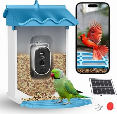 Smart 4K Bird Feeder with AI Bird Recognition   Solar Powered Auto Feeder 2L 