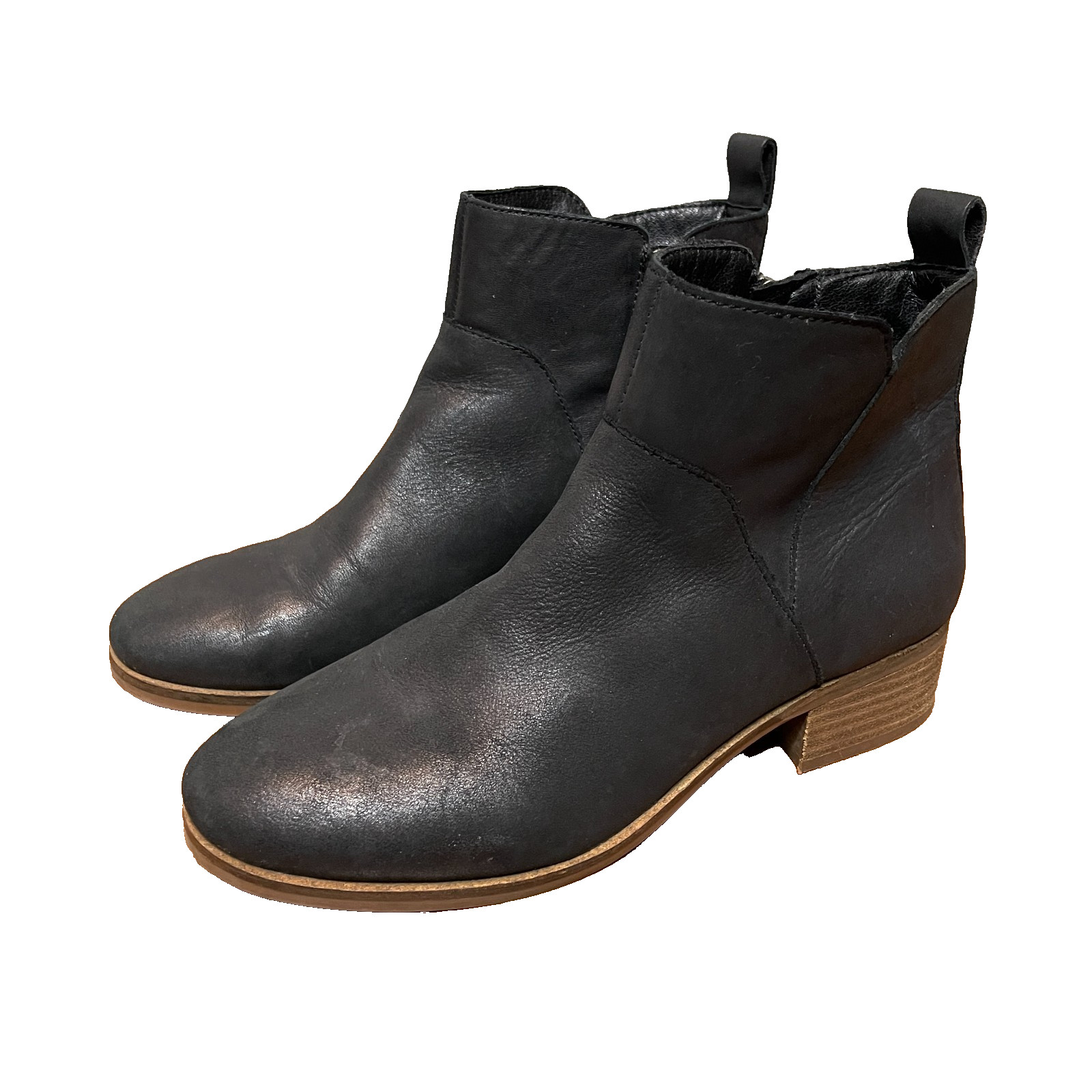 Lucky Brand LP Prenma Haze Black Leather Ankle Boots Block Heel Zipper Size 9M
