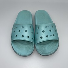 Crocs Sandals Shoes Boys Girls Sz J1 Teal Slip On Open Toe Summer Vacation Beach