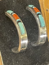 Große Zuni Ohrstecker, Sterling Silber, Vintage Indianerschmuck