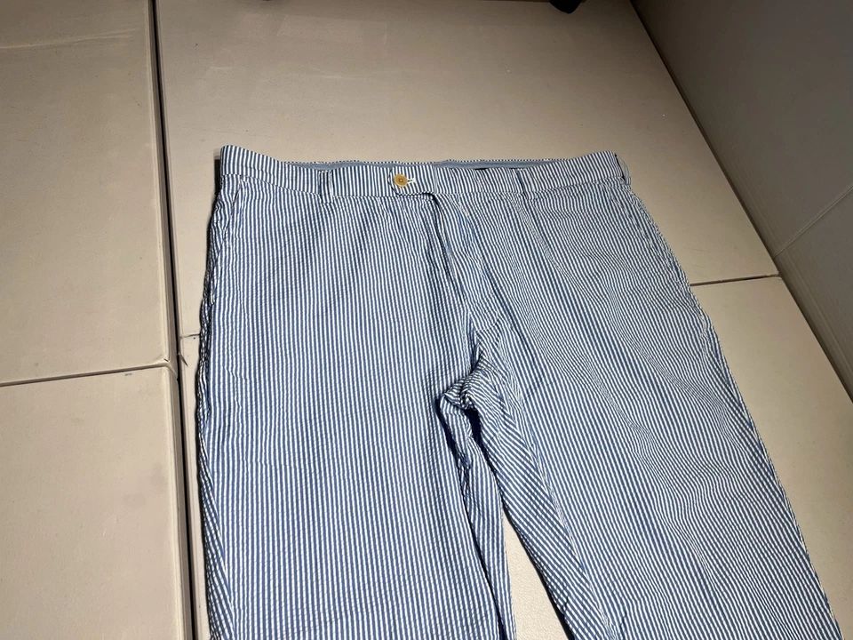 Calça Brooks Brothers masculina 42x32 azul branca listrada algodão casual - Imagem 2 de 4