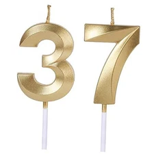 Gold 37th & 73rd Birthday Candles for Cakes, Number 37 73 Candle Cake Topper 