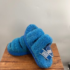 UGG Fluff Yeah Slide Electric Blue Sheepskin Platform Sandals 1120876 Size 8