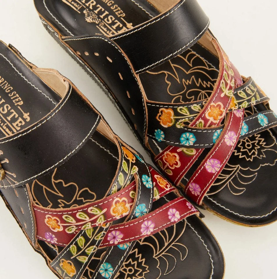 L'Artiste by Spring Step Womens Hand Painted Leather Slides Sandals EU 38 - Image 3 of 4