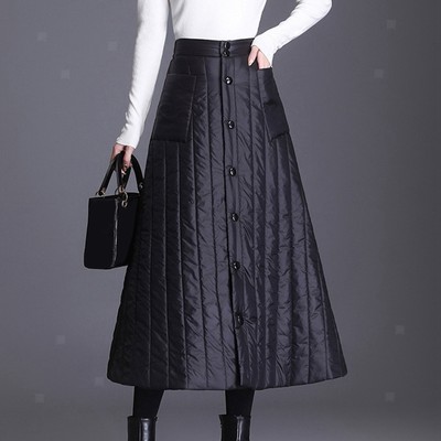 Damen Maxikleid mit Knopfleiste, gesteppt, lässig, 1 teilig, A Linie, langes