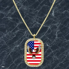 New USA American Flag Pendant Necklace Graphic Design Elegant Gold Tone Accessor