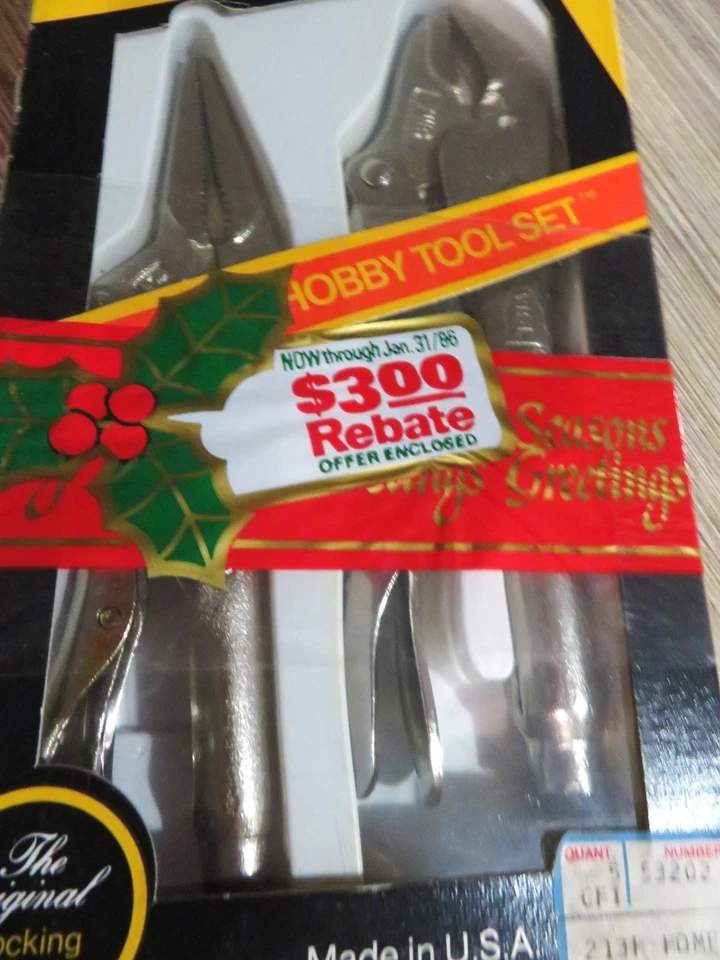 Rare Vise Grip 6LN & 7WR VINTAGE LOCKING PLIER SET 1985 Christmas Package  USA - Image 4 of 4