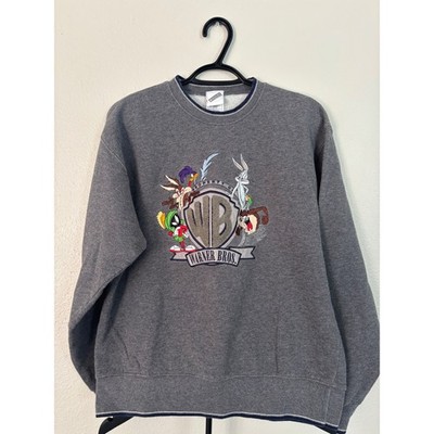 Vintage Warner Bros Studio Store Looney Tunes Embroidered Sweatshirt Grey Small