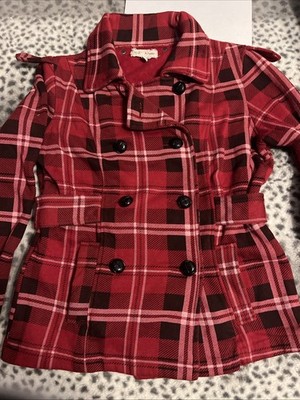 J.J. Winter Basics Red Buffalo Checker Coat Red/Black Peacoat Medium No Hood