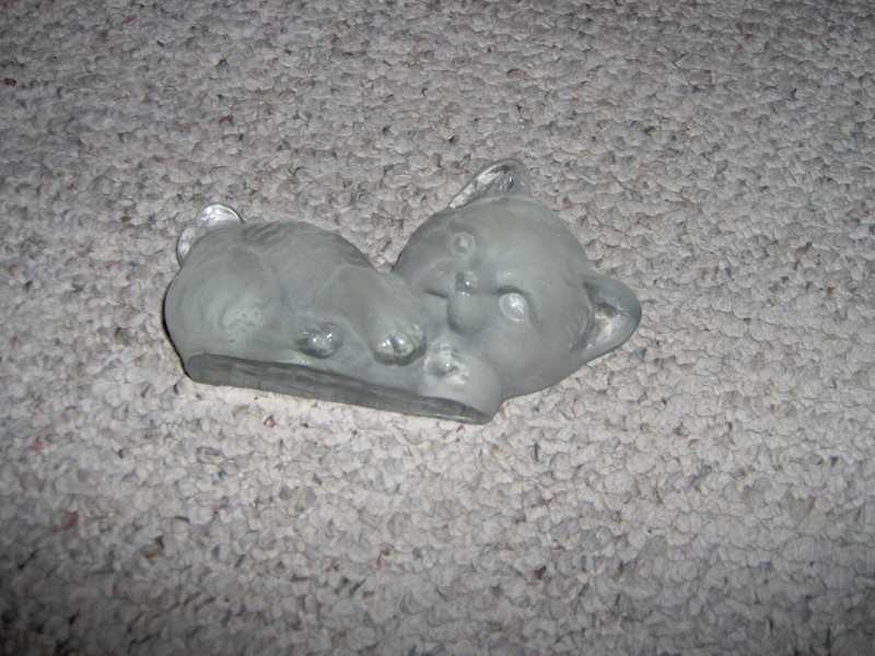 Viking Glass Cat Paperweight 6.5" Clear Frosted Glass Vintage Decoration