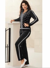 Sz L Midnight Velvet Black Casual Comfort Women's Taylor Active Lounge Pant Set