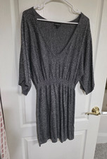 Express Gray Sweater Short Dress.  Deep V-Neck.  Elastic Waist.  Dolman Sleeve.