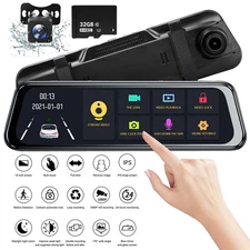 4K 10" Dual Dash Cam Car Rear Mirror View Backup Dual Camera Night Vision IPS US