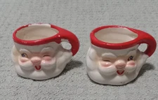 Vintage Pair of Winking Santa MINI Mugs Christmas Holt Howard Ceramic Japan