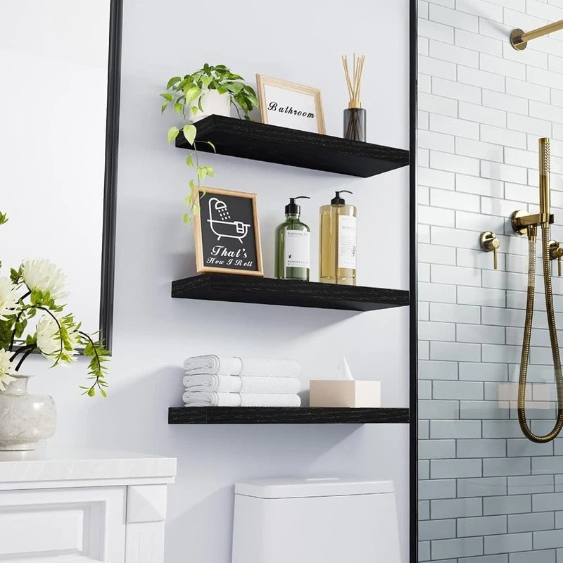 Rustic Wall Mounted Shelves 3 Tier Storage Living Room Kitchen Bathroom New - Image 3 of 4