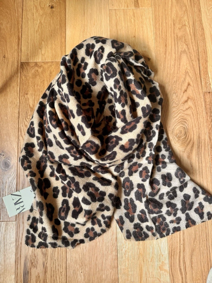 Zara Leopard Animal Print Large Soft Scarf Bent # S14 - Image 3 of 4