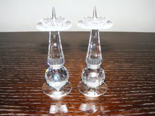 Swarovski   Pair  Of   3.1/2" Inch  Candlesticks   Retired  In  1989  Block Logo