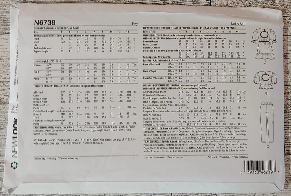 New Look N6739 Children's and Girl's Dress, Top and Pants ~ Size 3 - 14 - Image 2 of 3