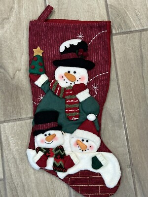 Christmas Eve by Santa's Best Snowman Trio Christmas Plush Stocking Appliqué s