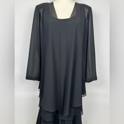 Vintage Cattiva New York Long Shift Dress Layered & Jacket Black Chiffon 12-14 - Picture 3 of 16