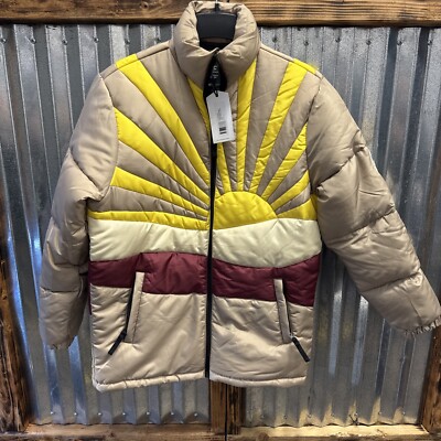 WeSC Retro Unisex Vegan Landscape Puffer Jacket Sunset Cactus Size Small New