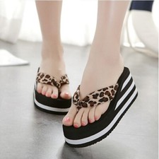 Women's Flip Flops Beach Sandals Shoes Leopard Striped Platform Comfort Slippers