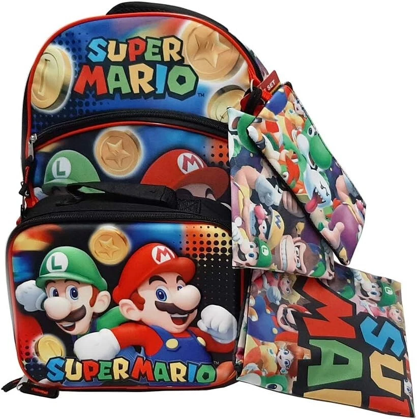 Nintendo Mario Yoshi Luigi Boys School Backpack Lunch Box Book Bag