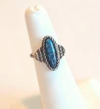 Vintage Ring Turquoise cabochon Silvertone Size 6
