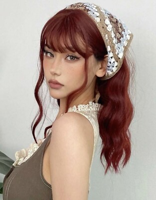 Perruque Femme Courte Rouge Synthétique Ondulée Avec Frange - Bonnet Taille M