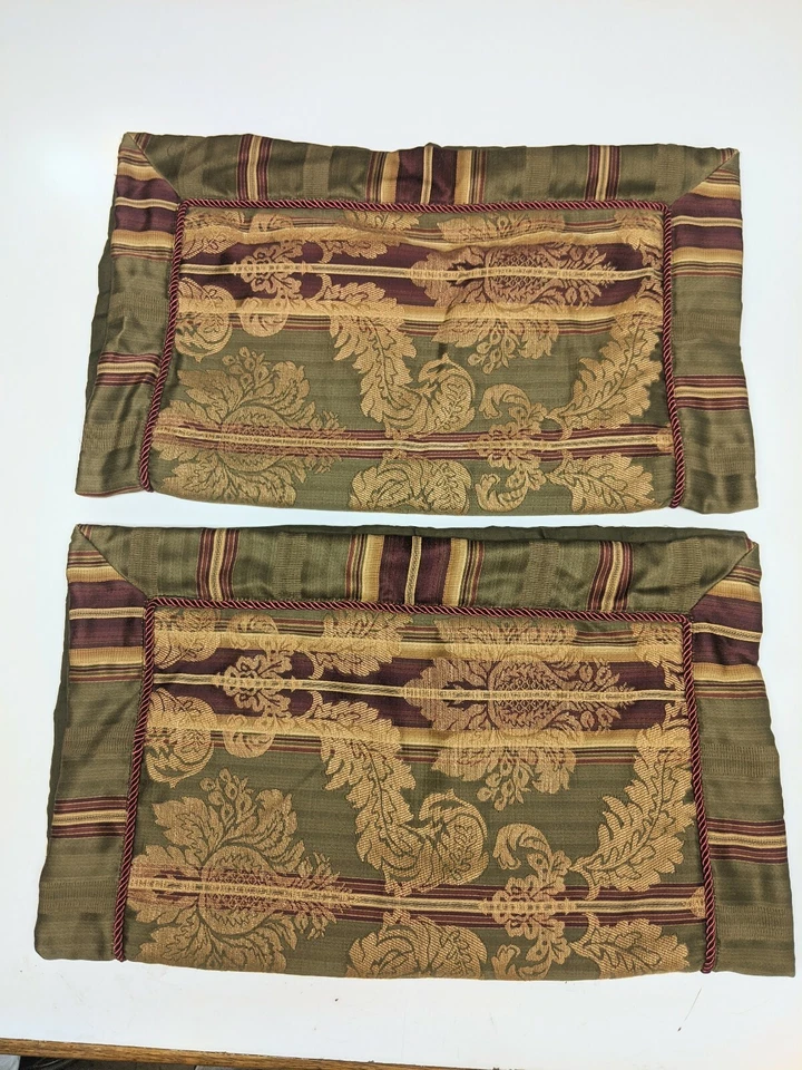 2 fundas de almohada estándar JC Penney damasco verde, rojo, rayas excelente estado Foto 2 de 4
