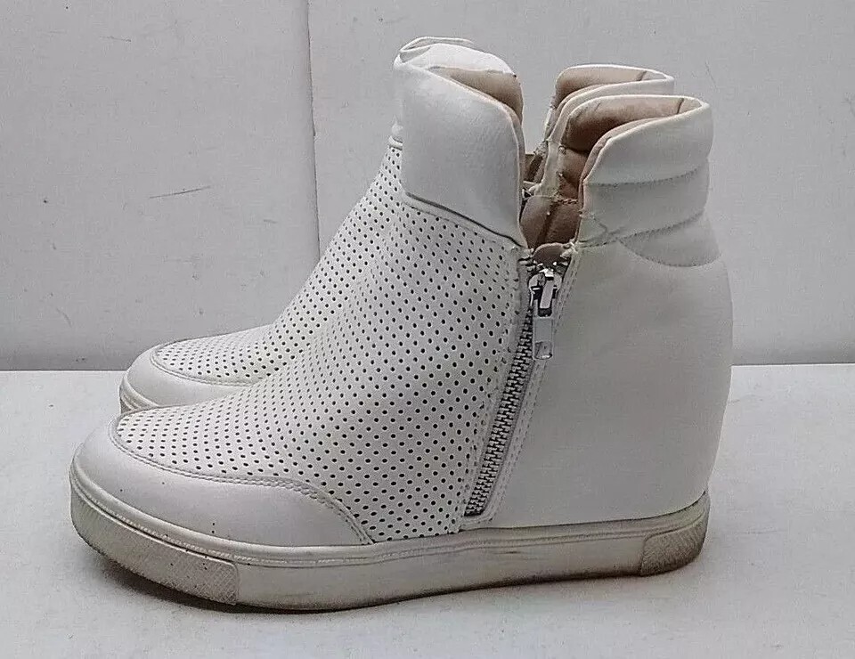 Steve Madden Women 8.5M White Faux Leather Hidden Wedge Sneakers Shoes |  eBay UK