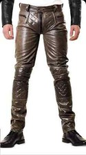 Pantalon en cuir matelassé marron vieilli pour hommes | Pantalon de motard en...