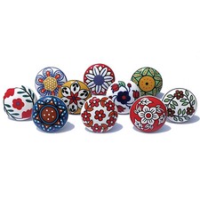 Vintage Painted Multicolor Ceramic Cabinet Knobs Set of 20