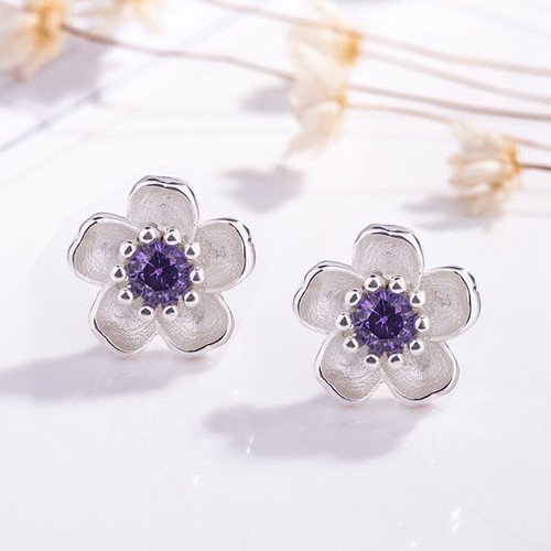 Earrings Stud Crystal Flower Pink/purple Fashion Women Girls Jewellery gift - Picture 9 of 9